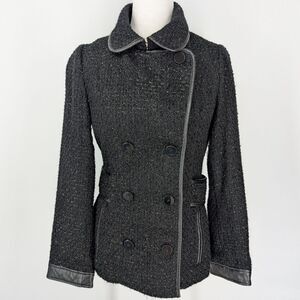 Victoria's Secret Classic Black Silver Tweed Double Breasted Pea Coat Medium